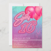 Cooler rosa Ballon holografischer Neon süß 16 Einladung (Vorderseite)