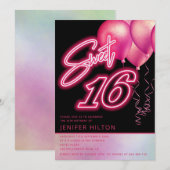 Cooler rosa Ballon holografischer Neon süß 16 Einladung (Vorne/Hinten)