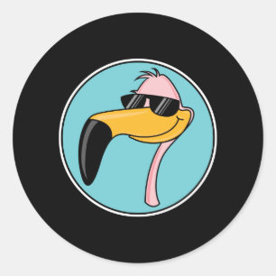 cooler rosa Flamingo mit Sonnenbrille Runder Aufkleber