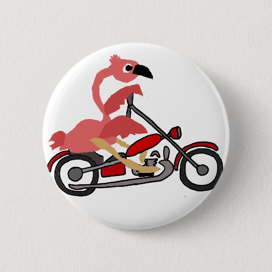 Cooler rosa Flamingo-Reitmotorrad-Cartoon Button (Vorderseite)