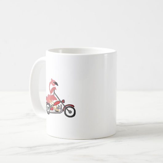 Cooler rosa Flamingo-Reitmotorrad-Cartoon Kaffeetasse (Vorderseite Links)