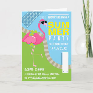 Cooler Rosa Flamingo Sommer Pool Geburtstagsfeier Einladung