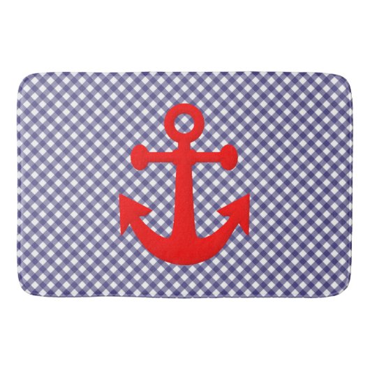 Cooler roter Anker auf Schachbrettmuster Badematte (Vorderseite)