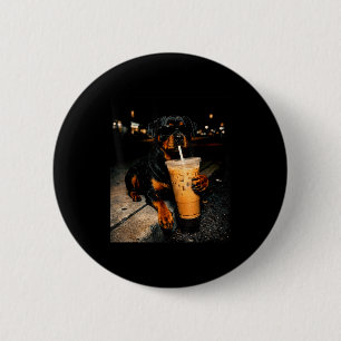 Cooler Rottweiler, der eisgekühlten Kaffee trinkt, Button
