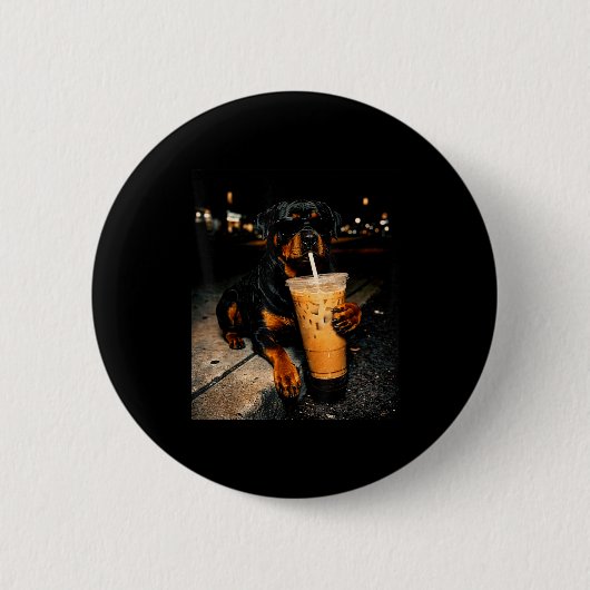 Cooler Rottweiler, der eisgekühlten Kaffee trinkt, Button (Vorderseite)