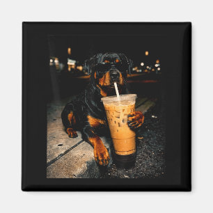 Cooler Rottweiler, der eisgekühlten Kaffee trinkt, Magnet
