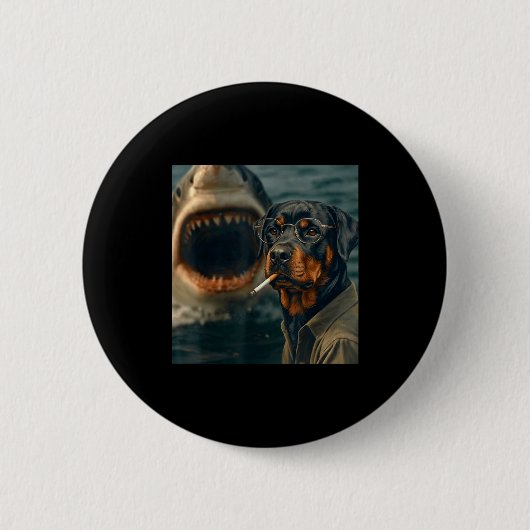 Cooler Rottweiler-Hund mit Hai-Selfie lustig dunke Button (Vorderseite)