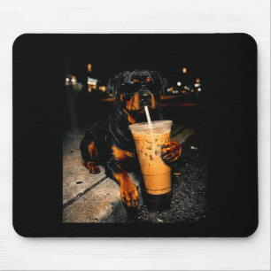 Cooler Rottweiler trinkt eisgekühlten Kaffee lusti Mousepad