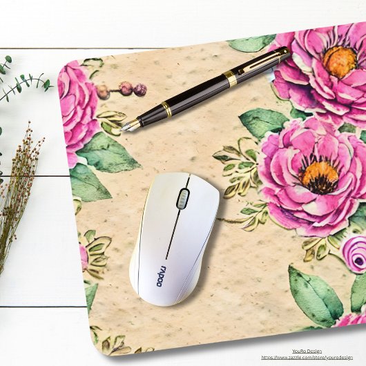 Cooler rustikaler Hintergrund Rosa Blume Wasserfar Mousepad