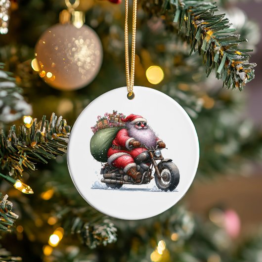 Cooler Santa auf einem Motorrad Keramik Ornament