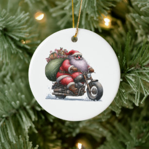 Cooler Santa auf einem Motorrad Keramik Ornament