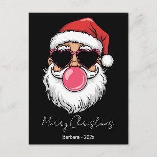 Cooler Santa Bubble Gum Rosa Herzbrille Feiertagspostkarte