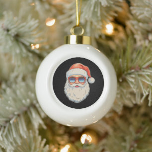 Cooler Santa-Gesicht Retro-Weihnachtsbrille Weihna Keramik Kugel-Ornament