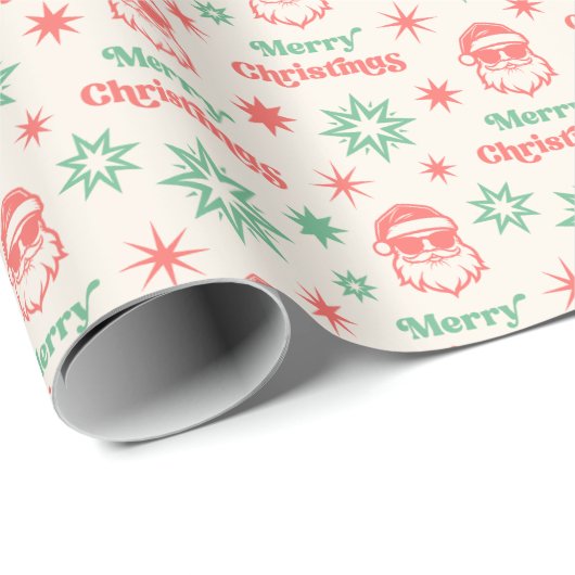Cooler Santa Retro Frohe Weihnachten rot grün Geschenkpapier (Rolleneckpunkt)