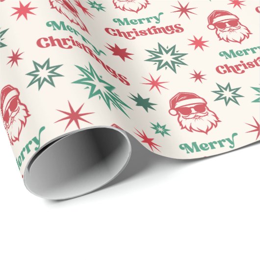 Cooler Santa Retro Frohe Weihnachten rot grün Geschenkpapier (Rolleneckpunkt)