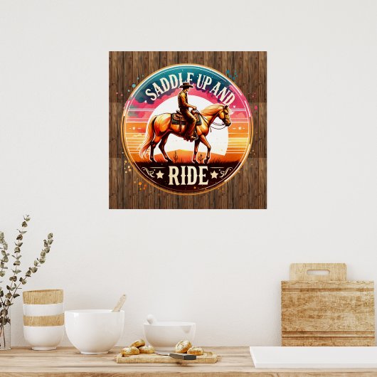 Cooler Sattelreitpferd Western Poster (Küche)