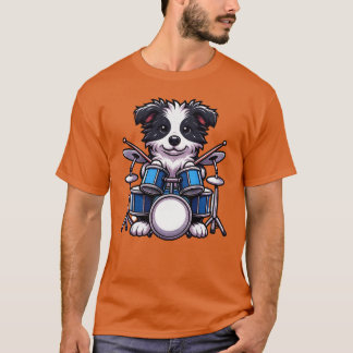 Cooler Schlagzeuger Border Collie Welpe Band Musik T-Shirt
