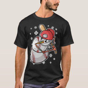 Cooler Schneemann Baseballspieler Baseballschläger T-Shirt