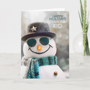 Cooler Schneemann mit Hut und Sonnenbrille Feiertagskarte