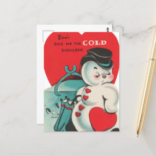 Cooler Schneemann Retro Vintage Valentinstag Postkarte
