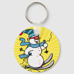 Cooler Schneemann Skifahren   Skifahrer   Wintersp Schlüsselanhänger