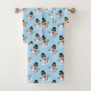 Cooler Schneemann Weihnachtswinterblauer Schnitt Badhandtuch Set
