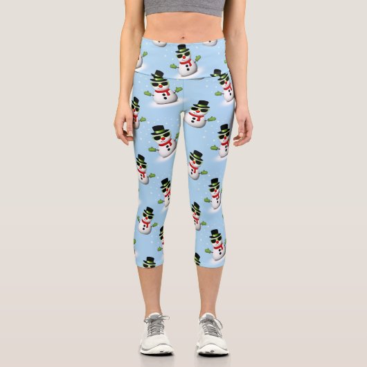 Cooler Schneemann Weihnachtswinterblauer Schnitt Capri Leggings (Vorderseite)