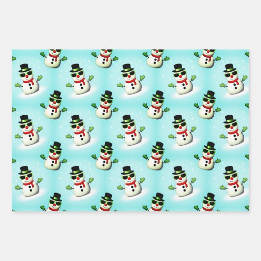 Cooler Schneemann Weihnachtswinterblauer Schnitt Geschenkpapier Set (Vorderseite 2)