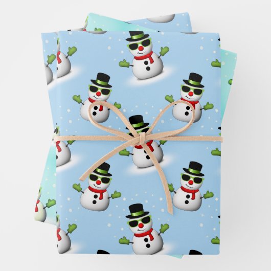 Cooler Schneemann Weihnachtswinterblauer Schnitt Geschenkpapier Set (Beispiel)