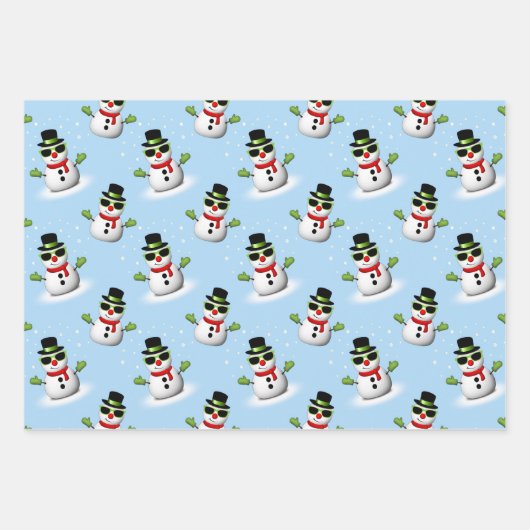 Cooler Schneemann Weihnachtswinterblauer Schnitt Geschenkpapier Set (Vorderseite)