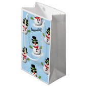 Cooler Schneemann Weihnachtswinterblauer Schnitt Kleine Geschenktüte (Vorderseite Schrägansicht)