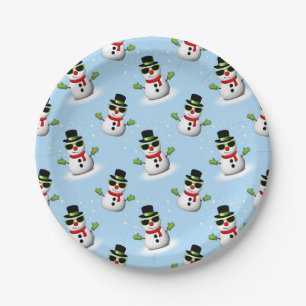 Cooler Schneemann Weihnachtswinterblauer Schnitt Pappteller