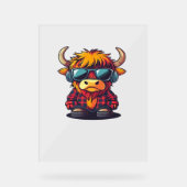 Cooler schottischer Highland Cow Classic T - Shirt Acrylschild (Vorderseite)