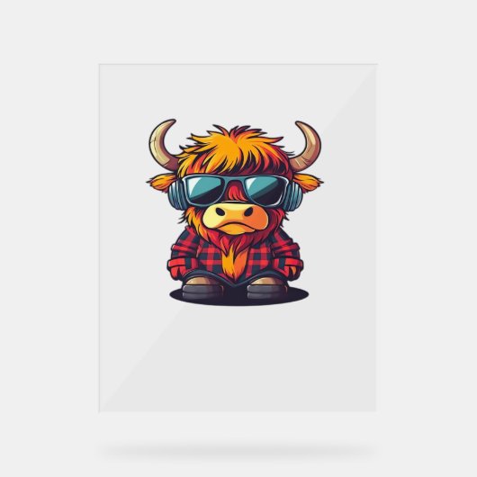 Cooler schottischer Highland Cow Classic T - Shirt Acrylschild (Vorderseite)