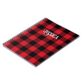 Cooler Schriftart Rot und Schwarz Buffalo Karo Notizblock (Linke Seite)