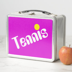 Cooler, schwach gelber TENNIS-Text auf hellrosa Metall Brotdose