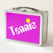 Cooler, schwach gelber TENNIS-Text auf hellrosa Metall Brotdose (Vorderseite)
