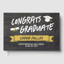 Cooler Schwarz-Gelb-Chalk-Glückwunsch Graduate Gästebuch