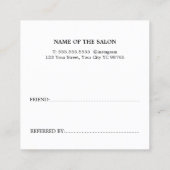 Cooler Schwarz-weißer Schönheitssalon Empfehlungskarte (Rückseite)