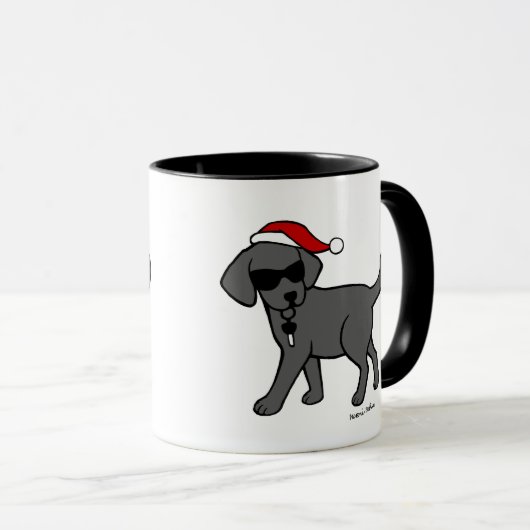 Cooler schwarzer Labrador-WeihnachtsCartoon Tasse (VorderseiteRechts)