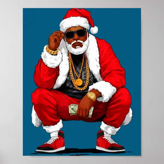 Cooler Schwarzer Mann Weihnachtsmann Weihnachten A Poster (Vorne)