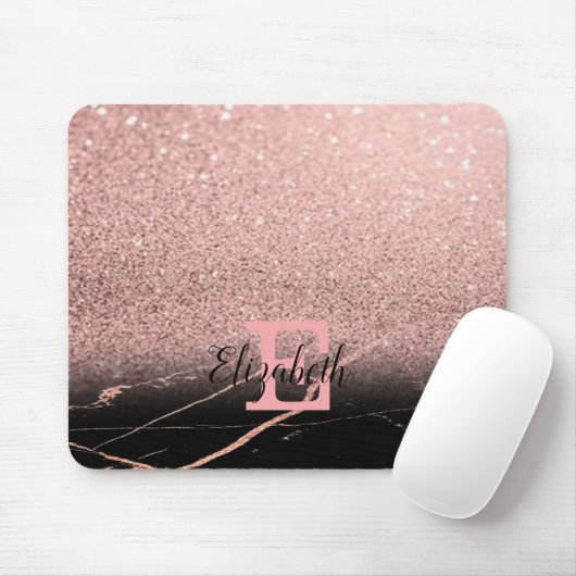 Cooler schwarzer Marmor, Glitzer, monogram-Persona Mousepad (Mit Mouse)
