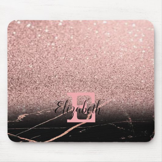 Cooler schwarzer Marmor, Glitzer, monogram-Persona Mousepad (Vorne)