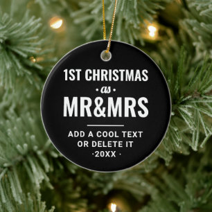 Cooler Schwarzer Moderner Typo   Erste Weihnachtsf Keramik Ornament