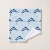 Cooler Schwertfisch Blaues Illustriertes Muster Badhandtuch Set (Waschlappen)