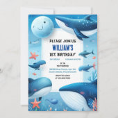 cooler Seehecht-Blauhai 1. Geburtstag Einladung (Vorderseite)