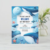 cooler Seehecht-Blauhai 1. Geburtstag Einladung (Stehend Vorderseite)