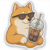Cooler Shiba Inu Eiskaffee Ästhetik Aufkleber (Vorderseite)