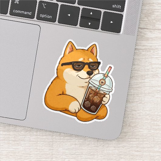 Cooler Shiba Inu Eiskaffee Ästhetik Aufkleber (Detail)