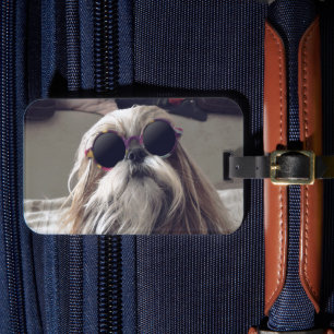 Cooler Shih Tzu Langhaar Vintage Sonnenbrille Foto Gepäckanhänger